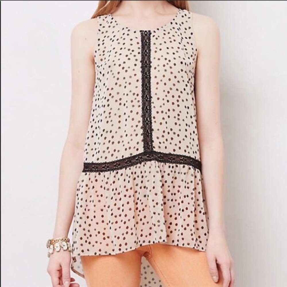 NWT Anthropologie Stitch x Stitch Neutral Polka Dot Sheer Top, Size M